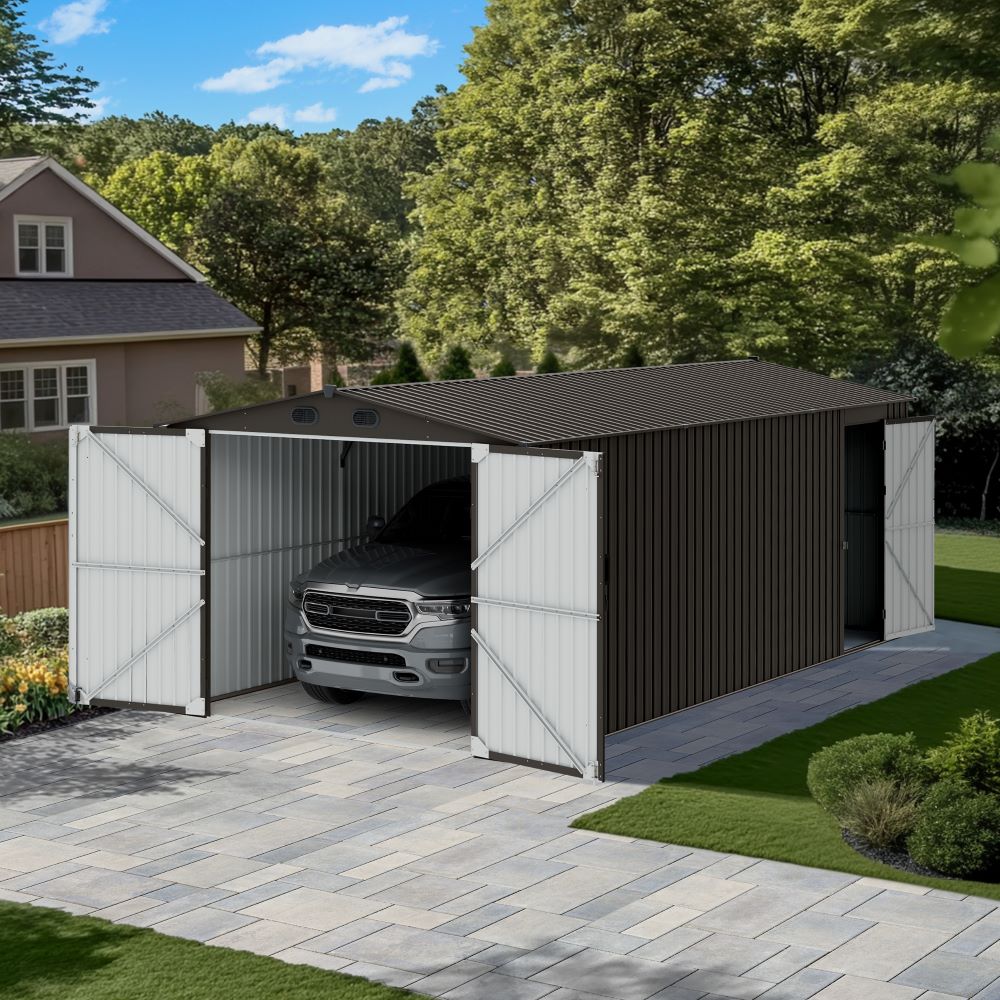 SUNJOY 10x20 Storage Shed Kits with Lockable Doors and Vents