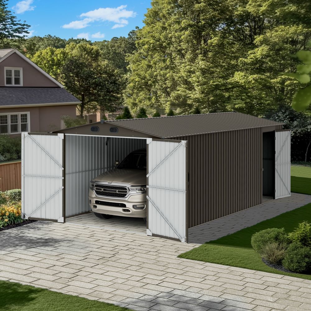 SUNJOY 10x20 Storage Shed Kits with Lockable Doors and Vents
