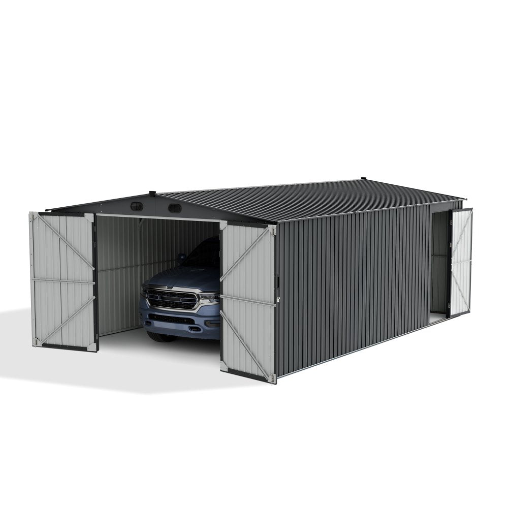SUNJOY 13x20 Metal Shed Kits with Lockable Doors and Vents - Dark Gray