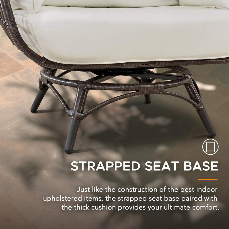 Sunjoy Outdoor Patio Metal Wicker Swivel Egg Cuddle Chair with Cushion