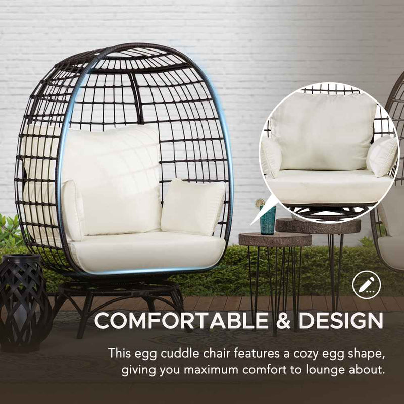 Sunjoy Outdoor Patio Metal Wicker Swivel Egg Cuddle Chair with Cushion