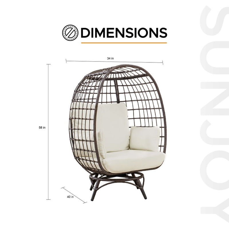Sunjoy Outdoor Patio Metal Wicker Swivel Egg Cuddle Chair with Cushion