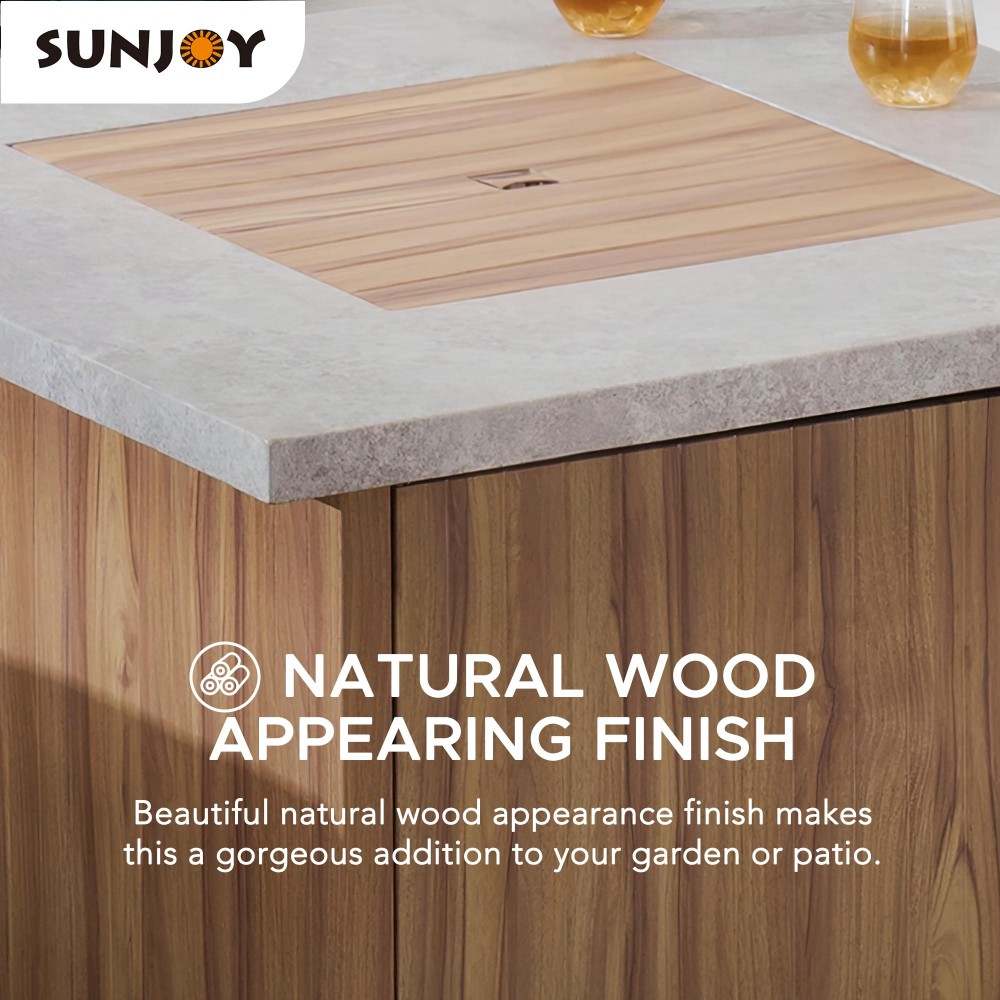 SUNJOY 38 Inch Brown Outdoor Square Steel Propane Burning Fire Pit Table with Lid and Lava Rocks