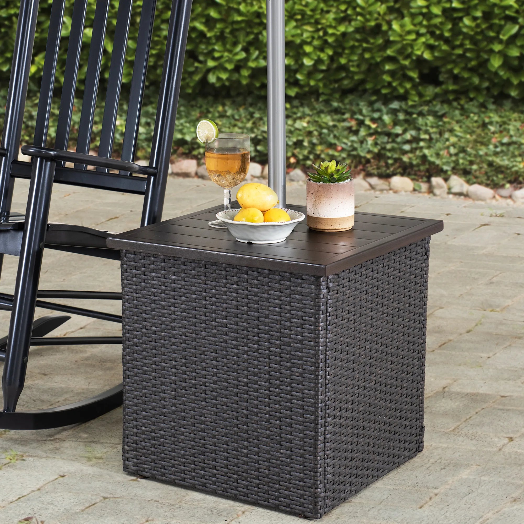 SUNJOY Patio Umbrella Stand Side Table with Stable Base - Brown