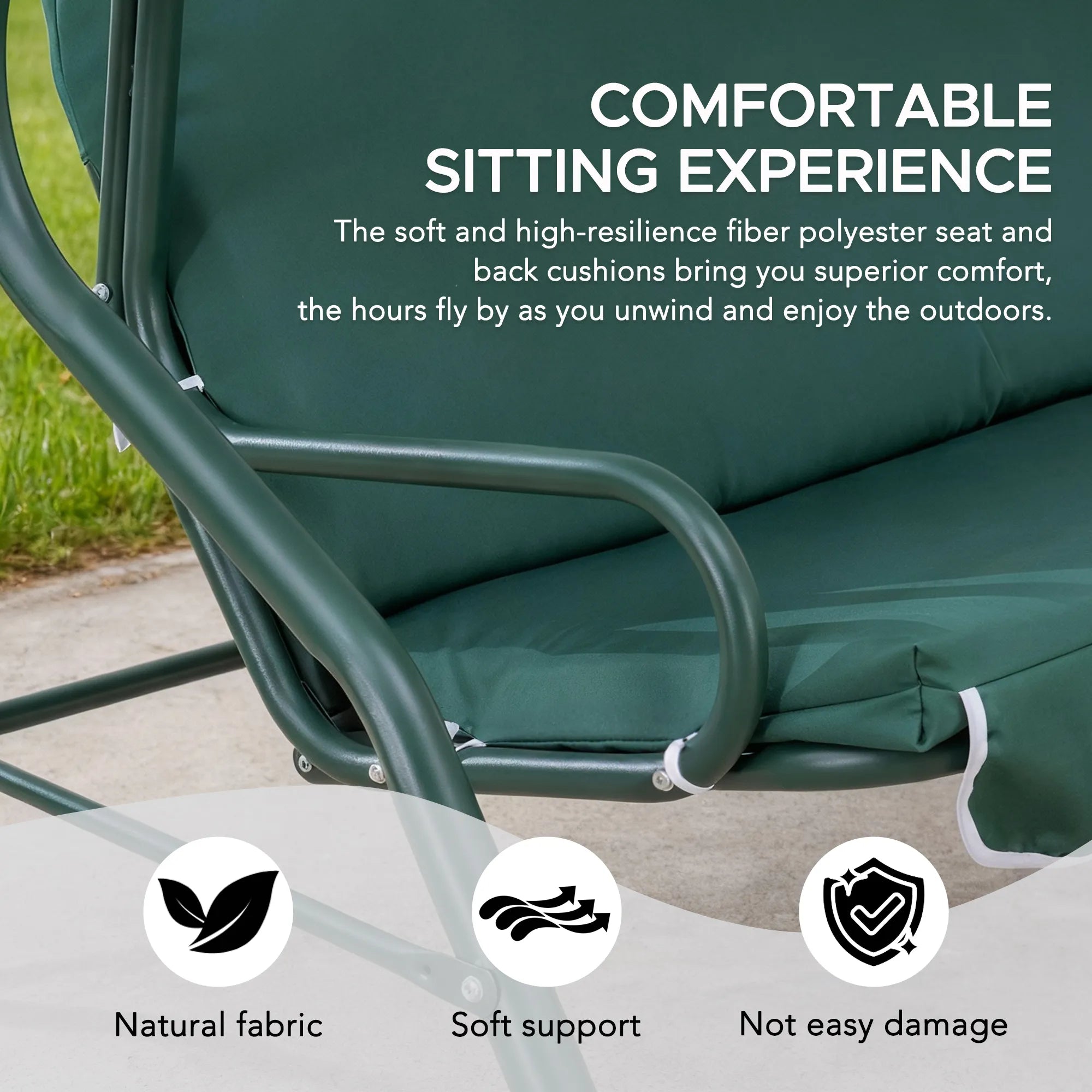 SUNJOY 2-Seat Steel Patio Swing Chair with Tilt Canopy - Green & White 