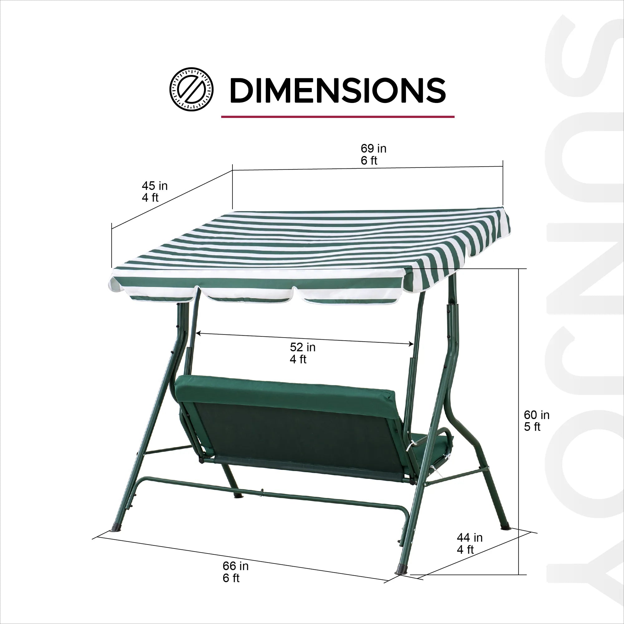 SUNJOY 2-Seat Steel Patio Swing Chair with Tilt Canopy - Green & White 