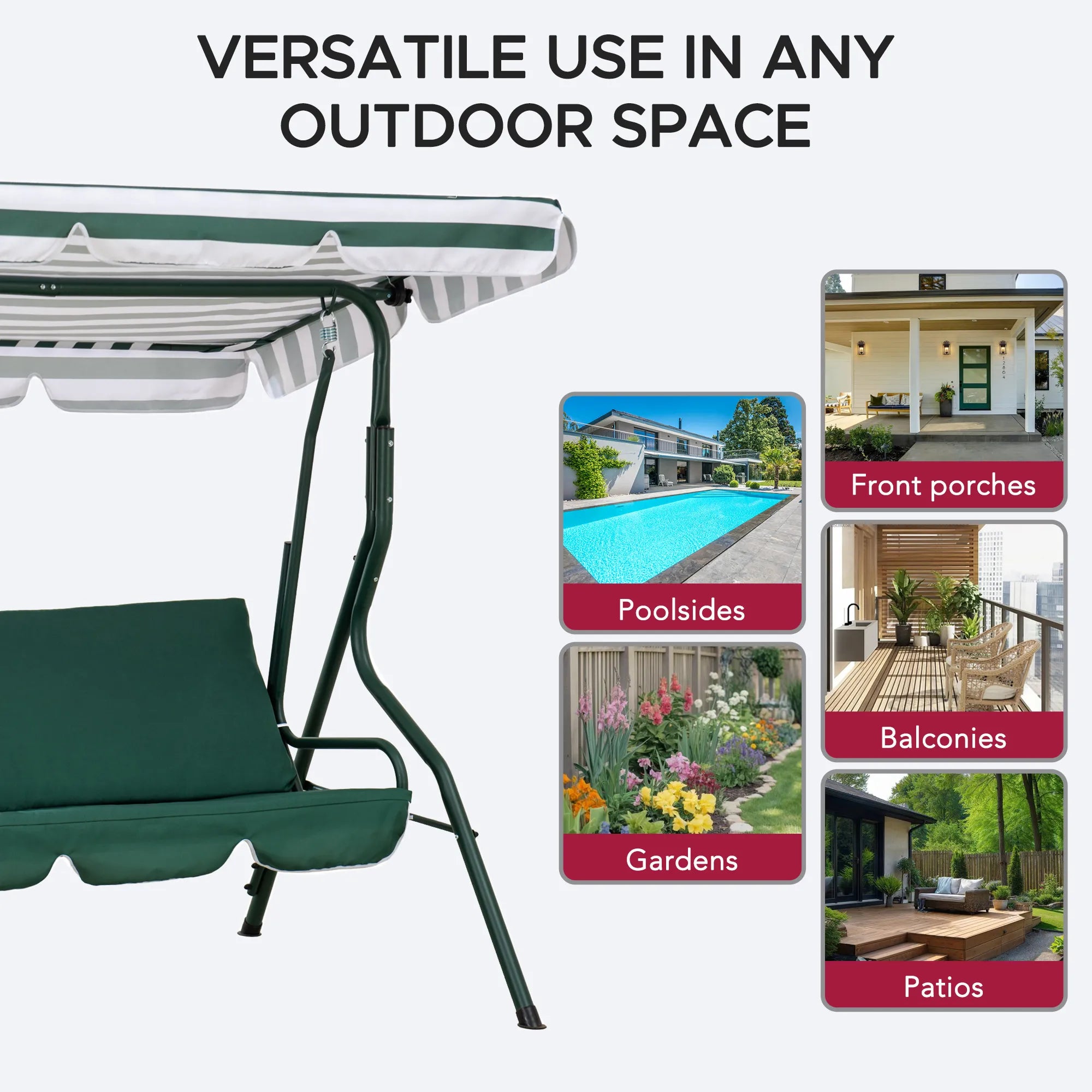 SUNJOY 2-Seat Steel Patio Swing Chair with Tilt Canopy - Green & White 