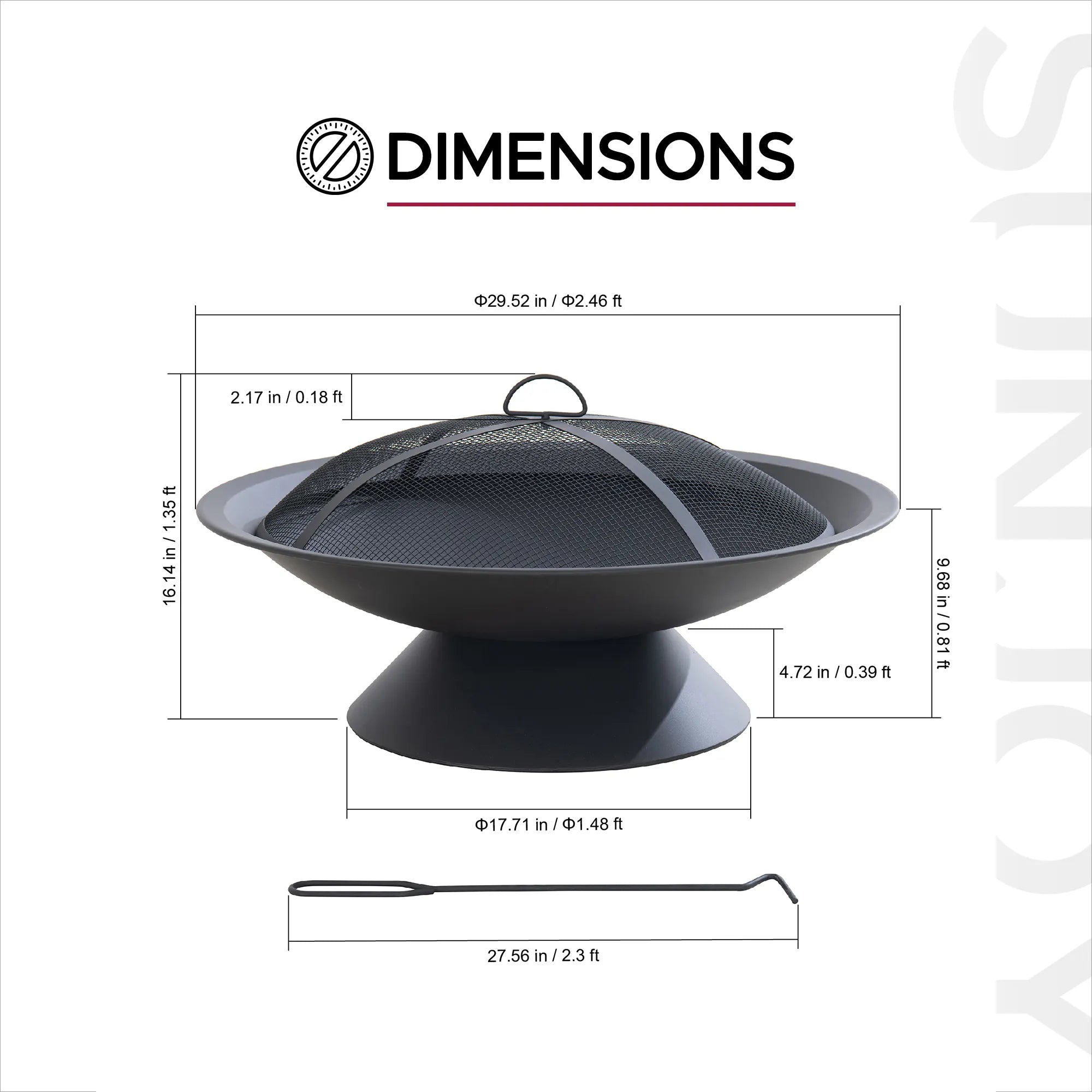 SUNJOY 28 Inch Round Wood Burning Fire Pit Bowl with Drainage Hole 