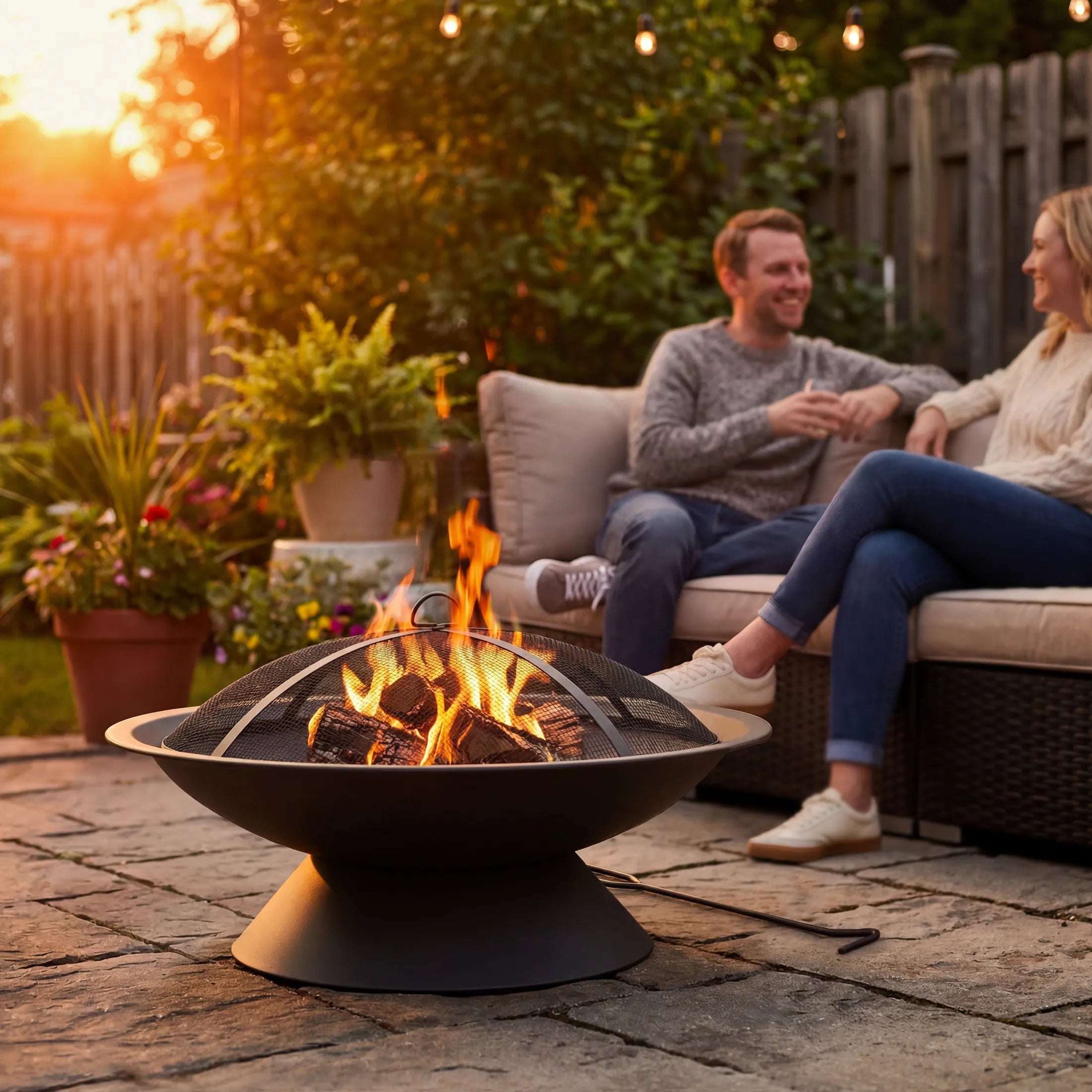 SUNJOY 28 Inch Round Wood Burning Fire Pit Bowl with Drainage Hole
