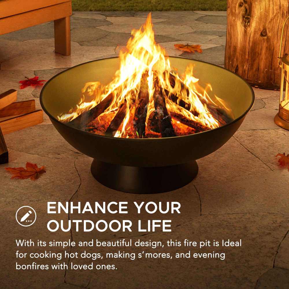 SUNJOY 22 Inch Wood Burning Firepit, Black Steel Round Backyard Fire Pit, Wood Burning Outdoor Fire Pit