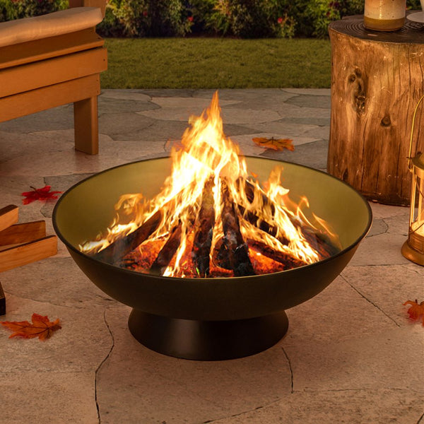 SUNJOY 22 Inch Wood Burning Firepit, Black Steel Round Backyard Fire Pit, Wood Burning Outdoor Fire Pit