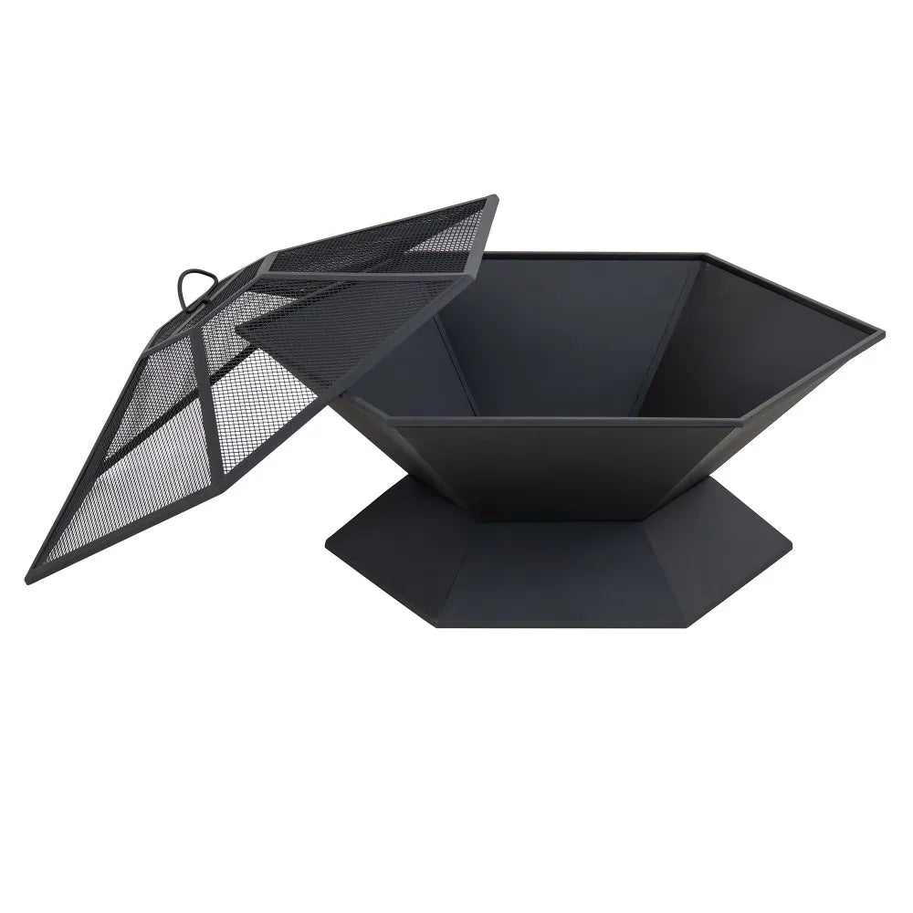 SUNJOY 35 Inch Hexagon Steel Fire Pit Wood Burning Fire Pit with PVC Cover
