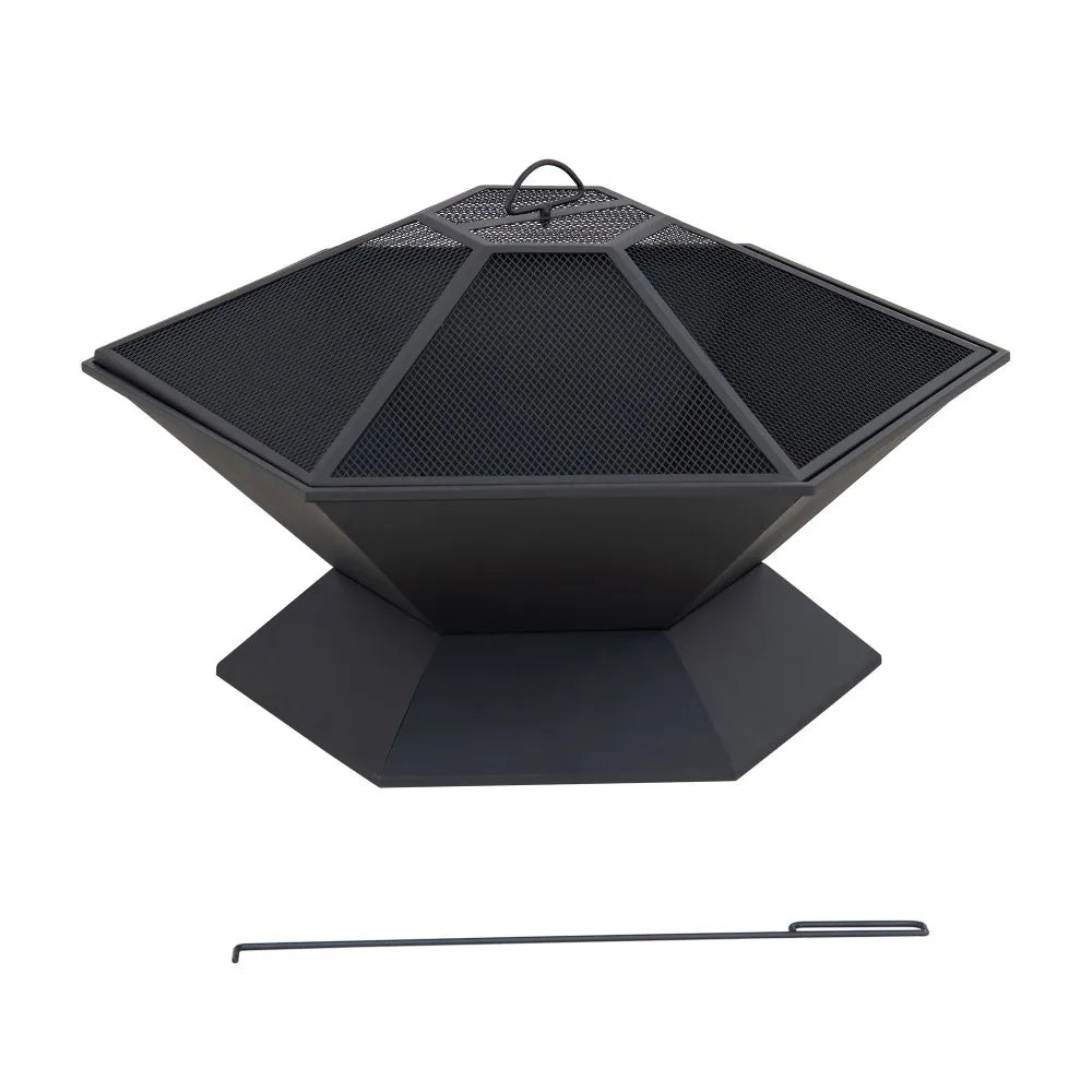 SUNJOY 35 Inch Hexagon Steel Fire Pit Wood Burning Fire Pit with PVC Cover 
