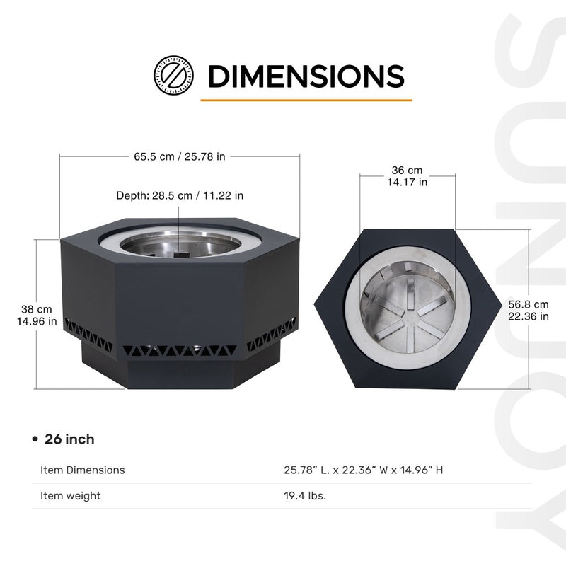 Sunjoy Smokeless Fire Pit | Patio Firepit | Hexagon Portable Firepit
