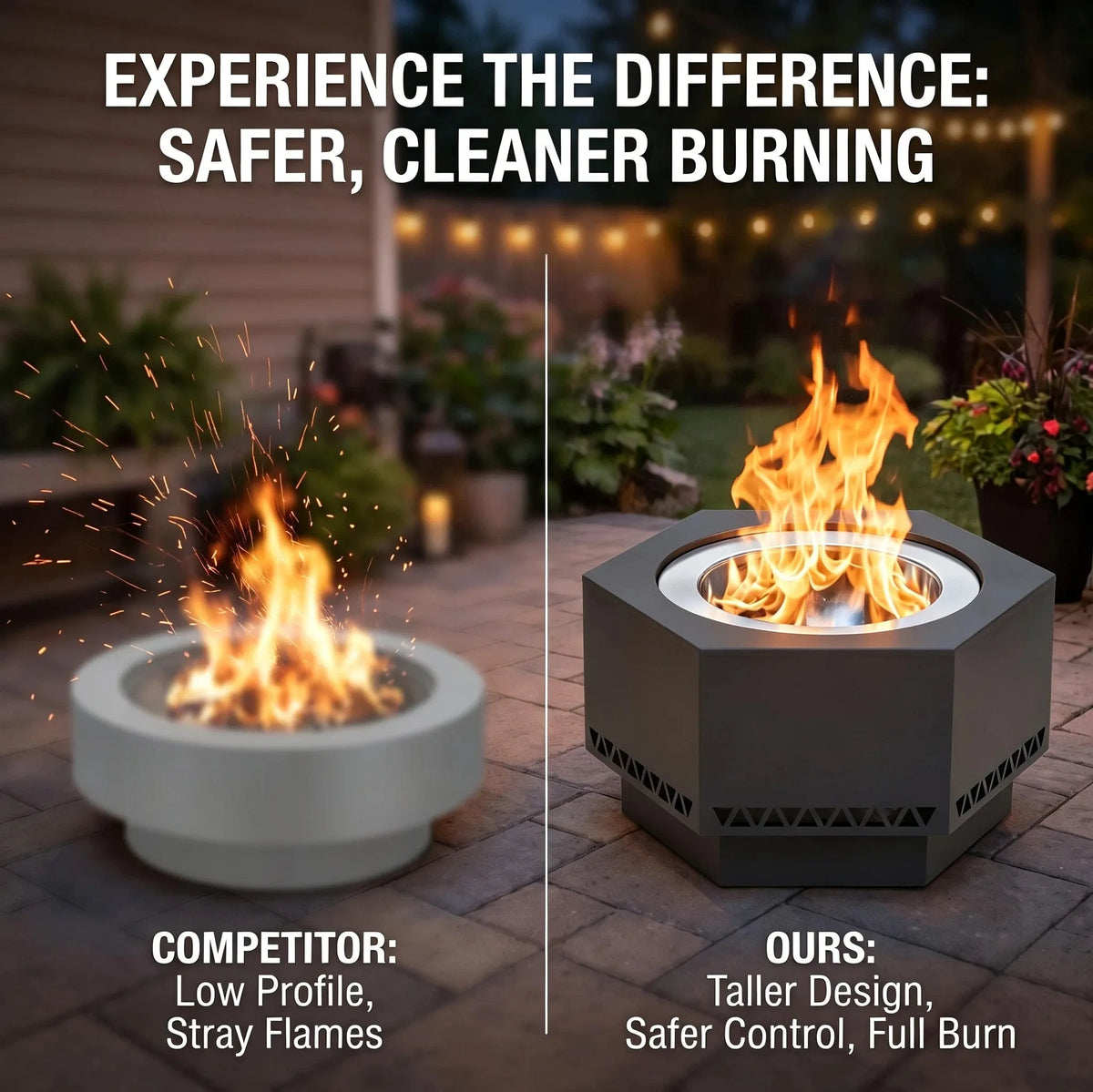 Vulcan Extra Tall Hexagon Smokeless Fire Pit 28" Delta Pattern - Black