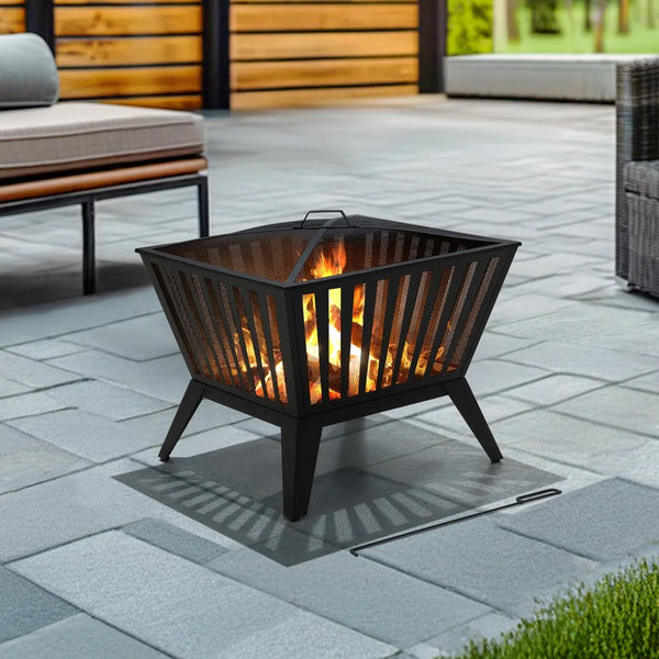SUNJOY 28 Inch Steel Fire Pit Wood Burning Fire Pit with Mesh Cover