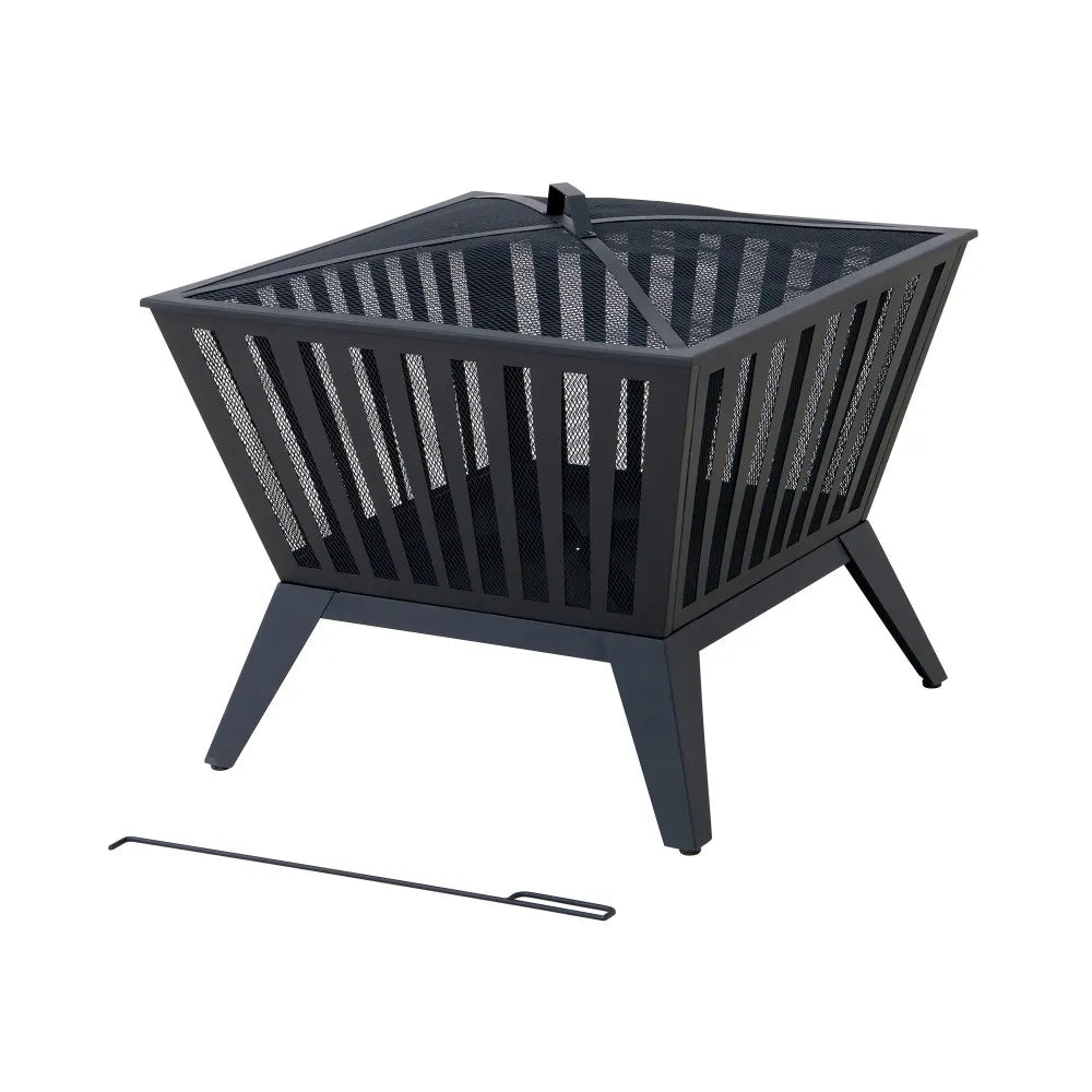SUNJOY 28 Inch Steel Fire Pit Wood Burning Fire Pit with Mesh Cover
