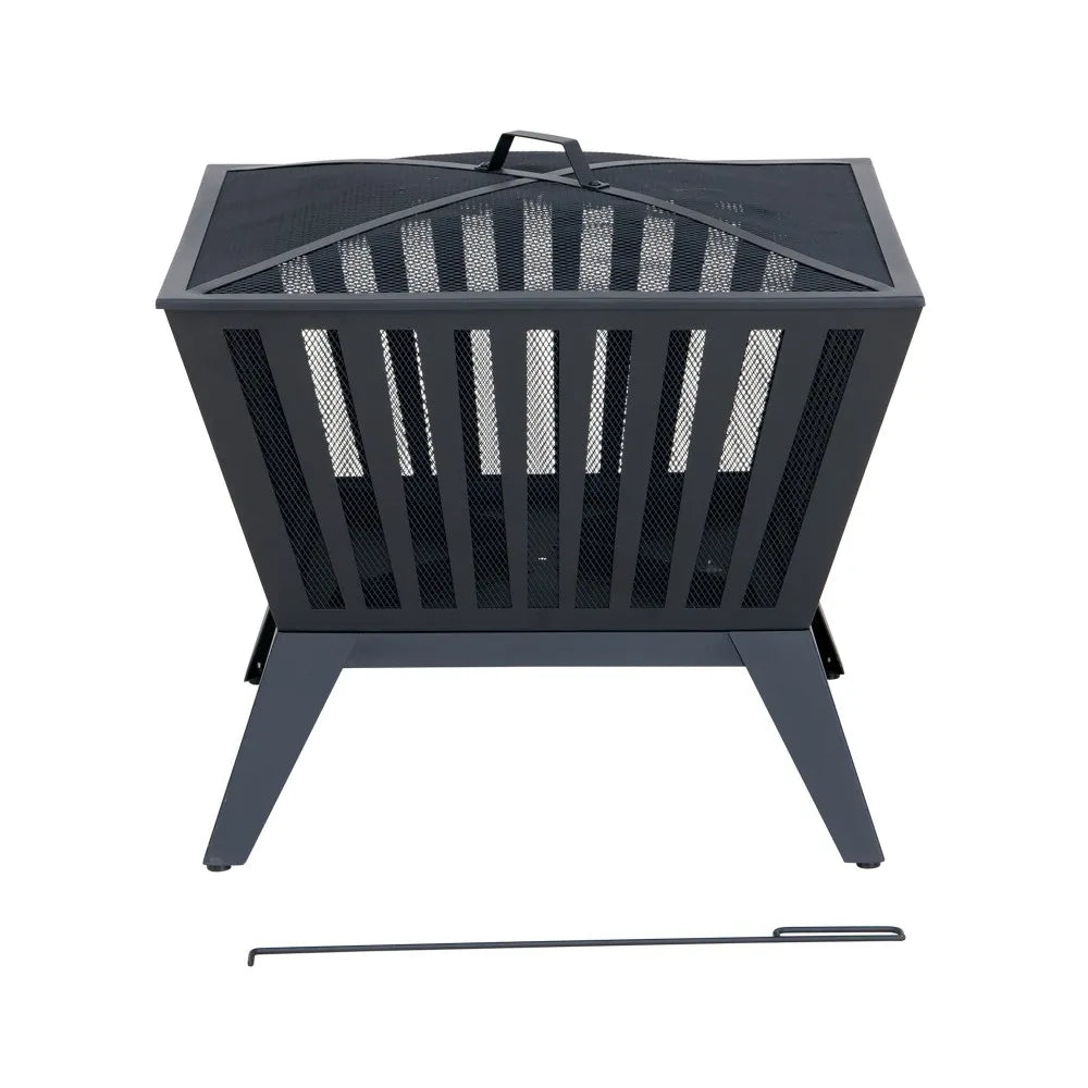 SUNJOY 28 Inch Steel Fire Pit Wood Burning Fire Pit with Mesh Cover