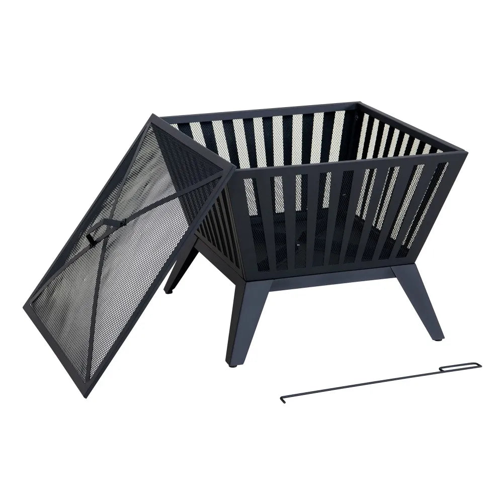 SUNJOY 28 Inch Steel Fire Pit Wood Burning Fire Pit with Mesh Cover