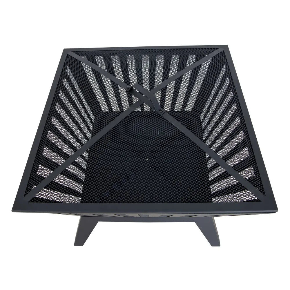 SUNJOY 28 Inch Steel Fire Pit Wood Burning Fire Pit with Mesh Cover