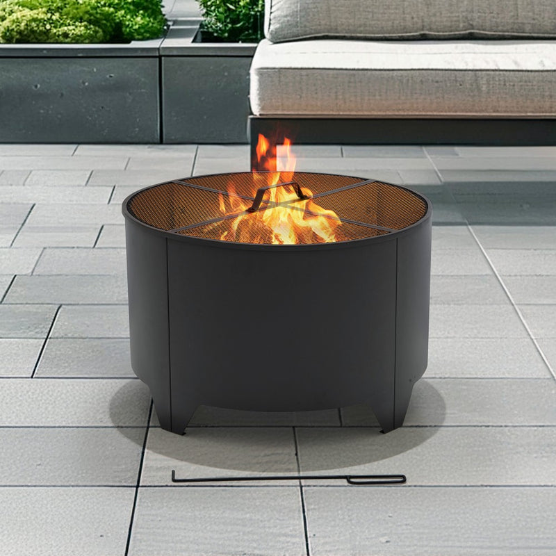 SUNJOY 26 Inch Fire Pit Outdoor Patio Wood Burning Fire Pit with PVC Cover - Gray