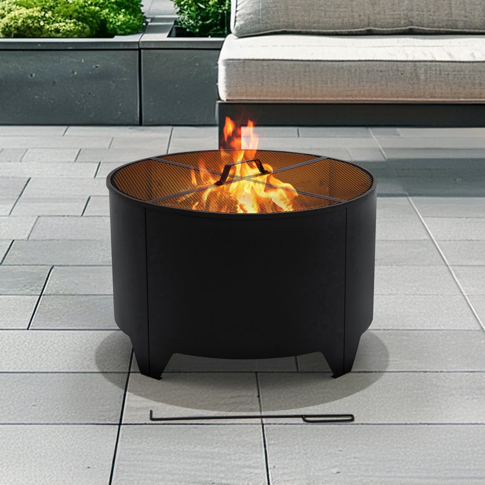 SUNJOY 26 Inch Fire Pit Outdoor Patio Wood Burning Fire Pit with PVC Cover - Black