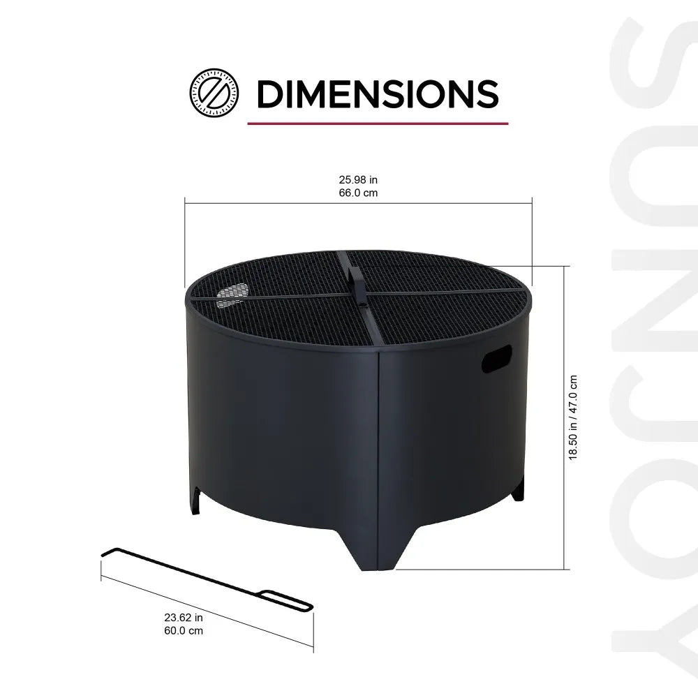 SUNJOY 26 Inch Fire Pit Outdoor Patio Wood Burning Fire Pit with PVC Cover - Black 