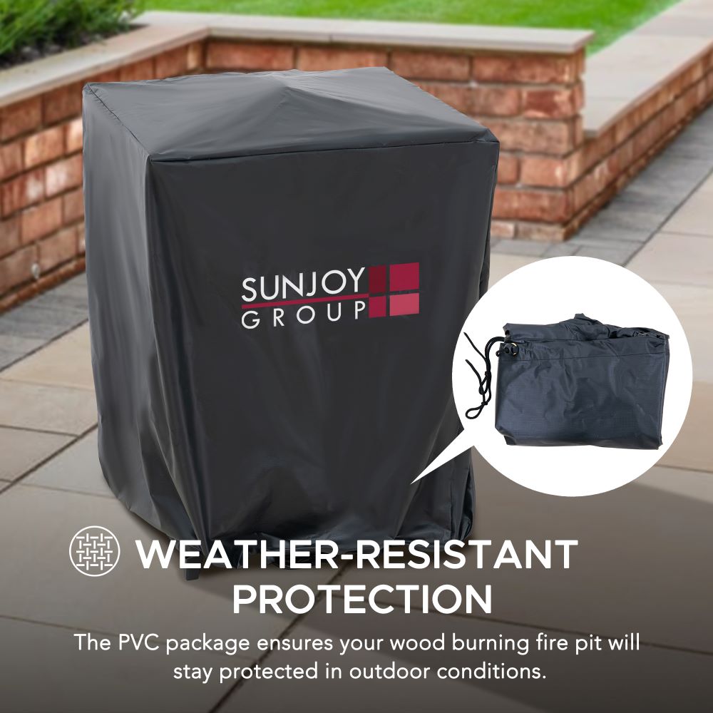 SUNJOY 18 Inch Patio Wood Burning Steel Fire Pit with Lid and Fire Poker