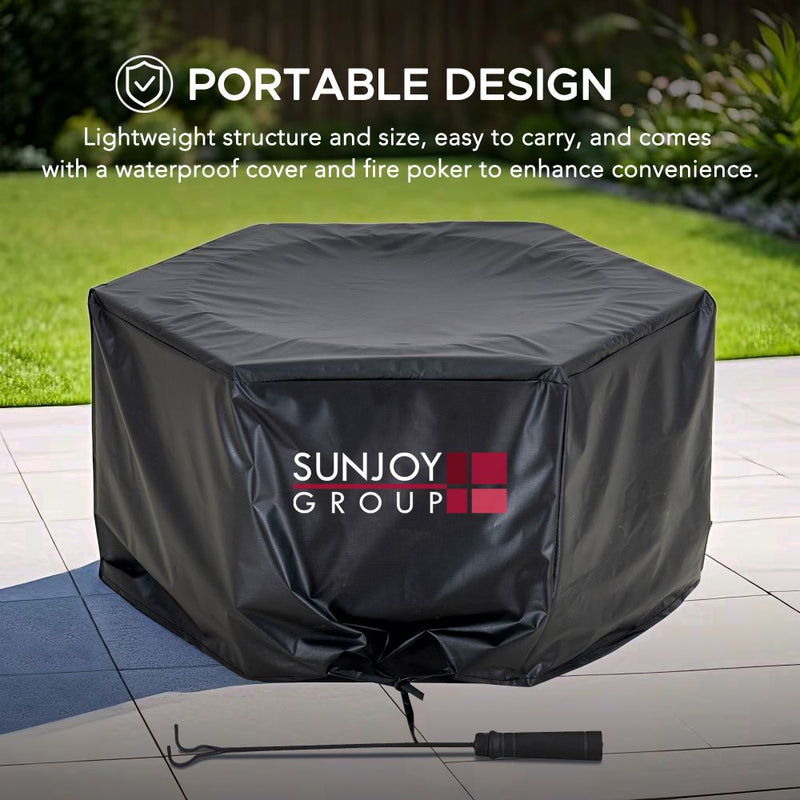 Smokeless Hexagon Round Stainless Steel Fire Pit with Cover - SUNJOY