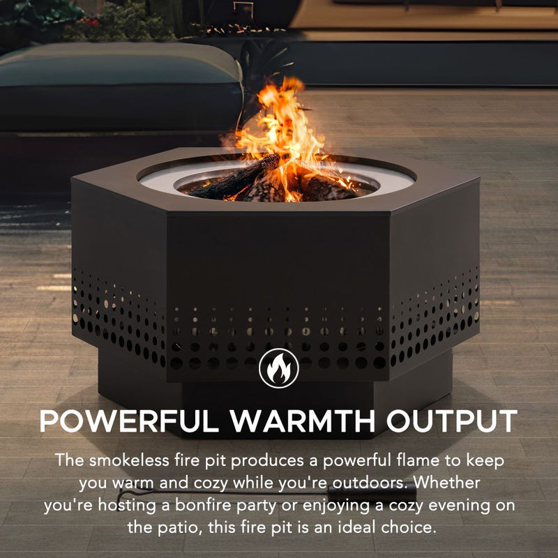 Smokeless Hexagon Round Stainless Steel Fire Pit with Cover - SUNJOY