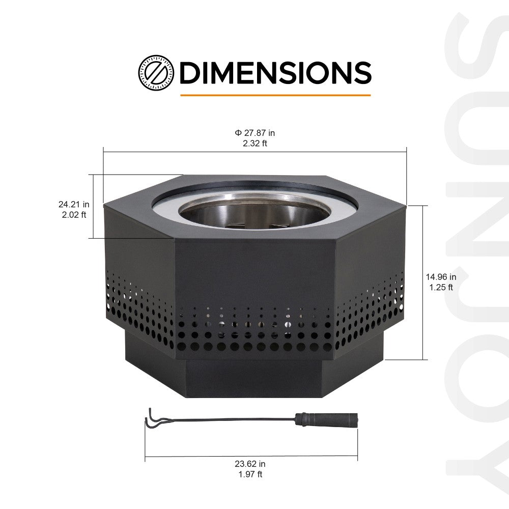 SUNJOY 28 Inch Stainless Steel Smokeless Fire Pit with PVC Cover and Poker
