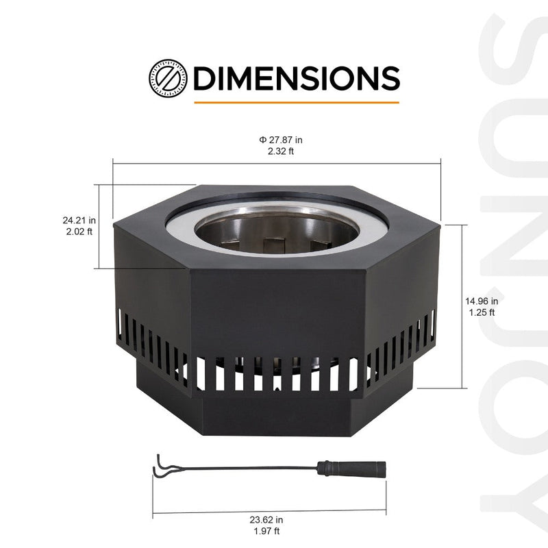 Smokeless Hexagon Round Stainless Steel Fire Pit with Cover - SUNJOY