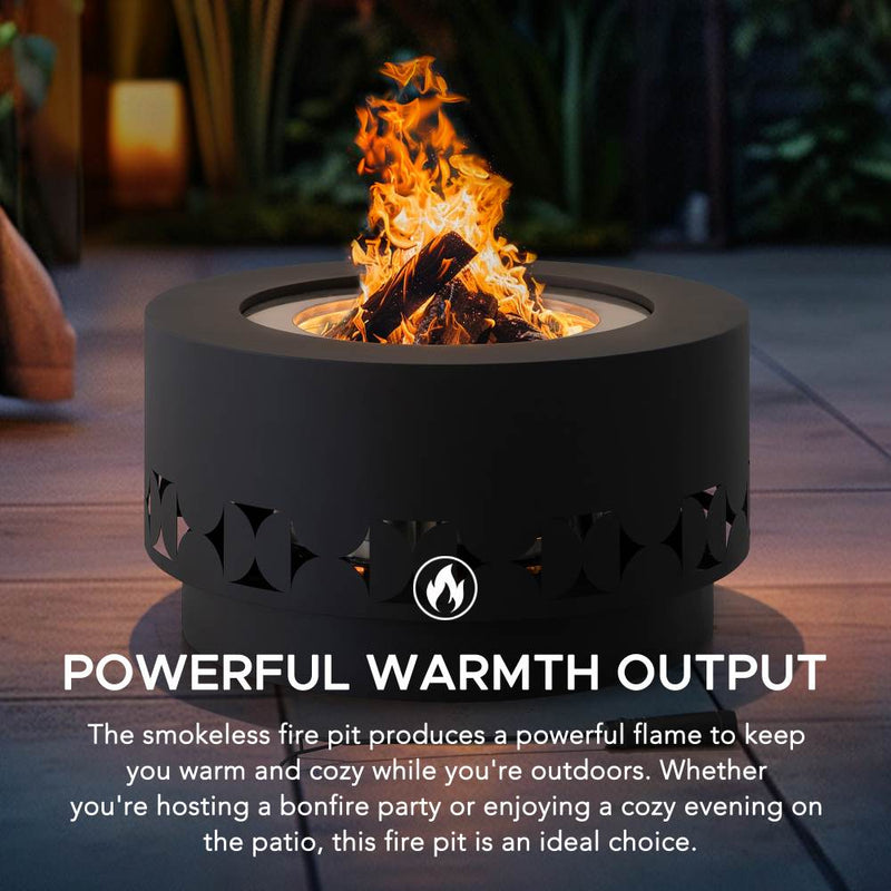 Smokeless Hexagon Round Stainless Steel Fire Pit with Cover - SUNJOY