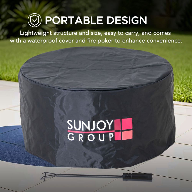 Smokeless Hexagon Round Stainless Steel Fire Pit with Cover - SUNJOY