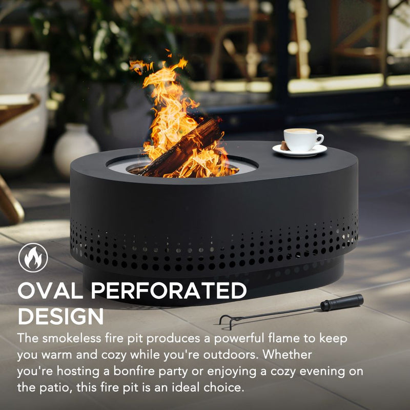 Smokeless Black Stainless Steel Fire Pit with Cover - SUNJOY