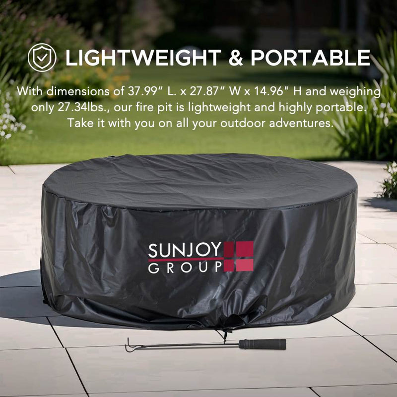 Smokeless Black Stainless Steel Fire Pit with Cover - SUNJOY