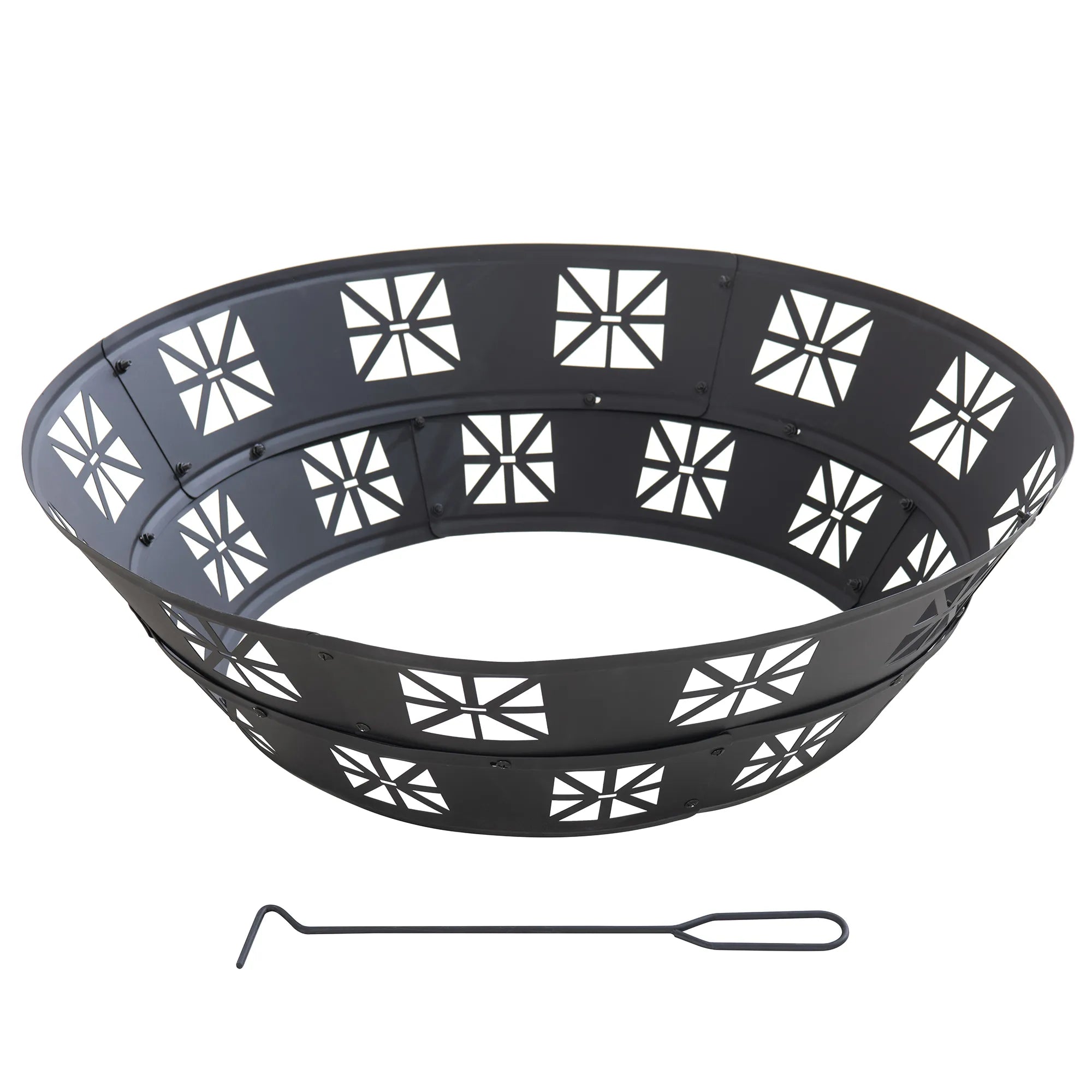 SUNJOY 36 Inch Portable Steel Fire Pit Ring with Decorative Cutouts