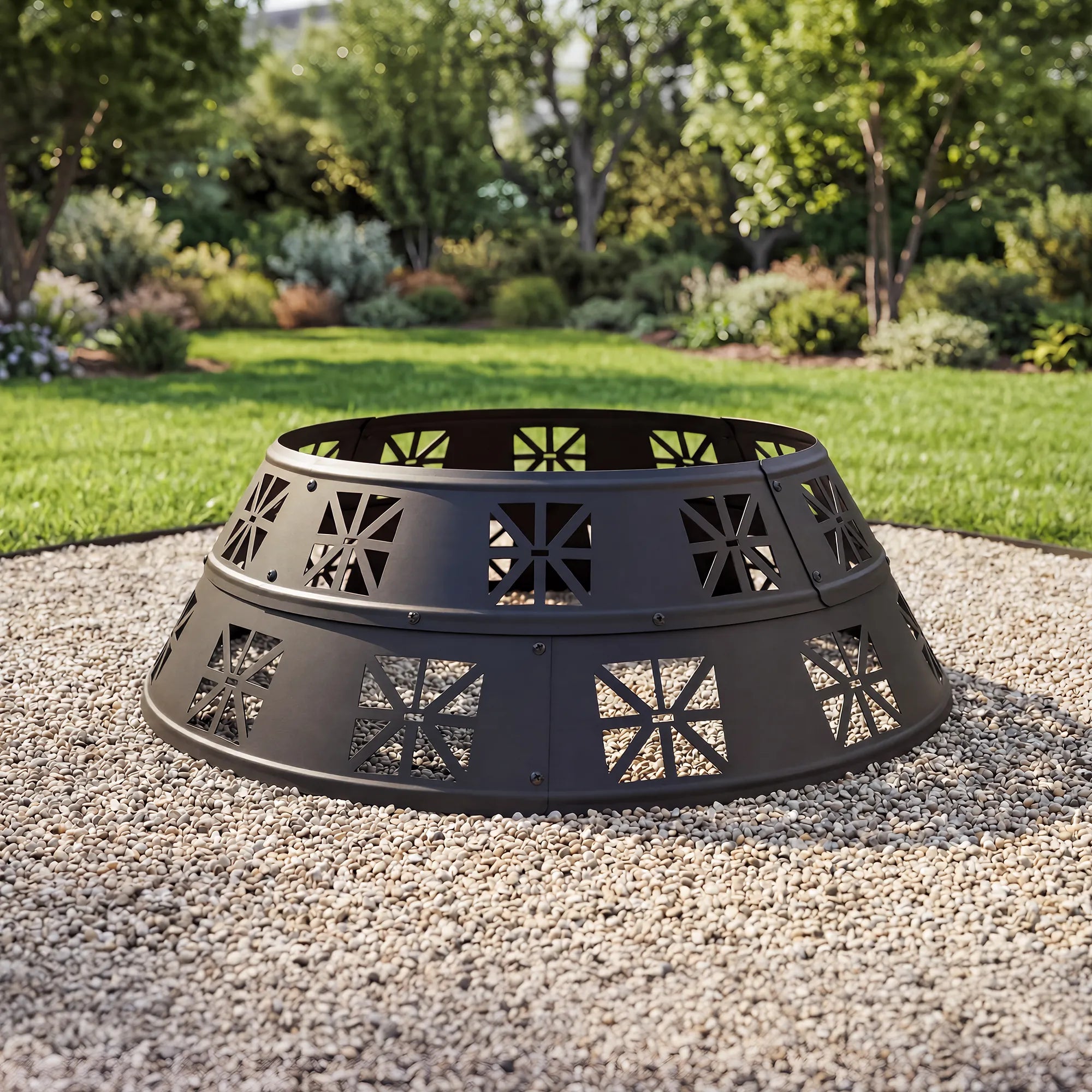 SUNJOY 36 Inch Sectional Steel Fire Pit Ring with Decorative Cutouts  