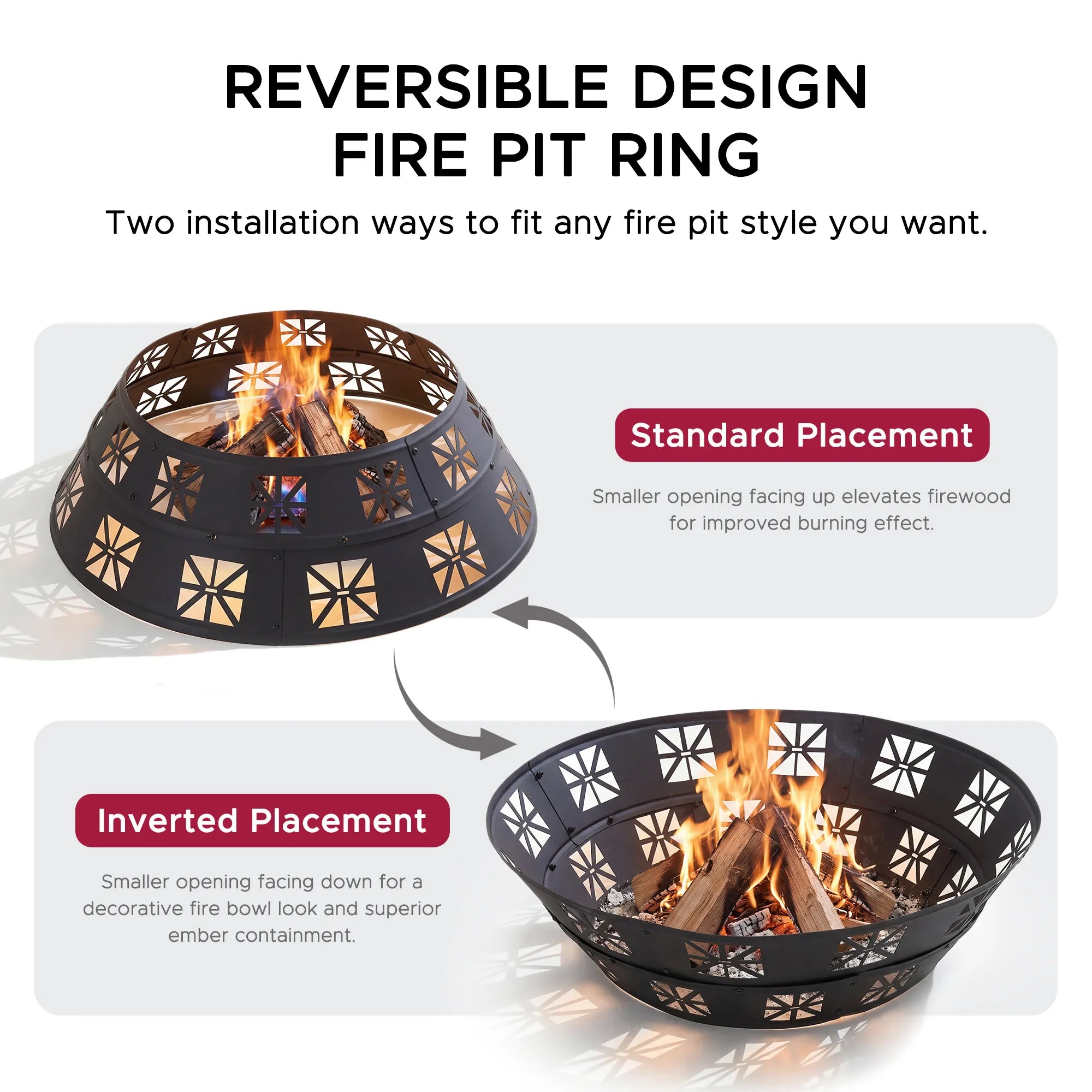 SUNJOY 36 Inch Sectional Steel Fire Pit Ring with Decorative Cutouts 