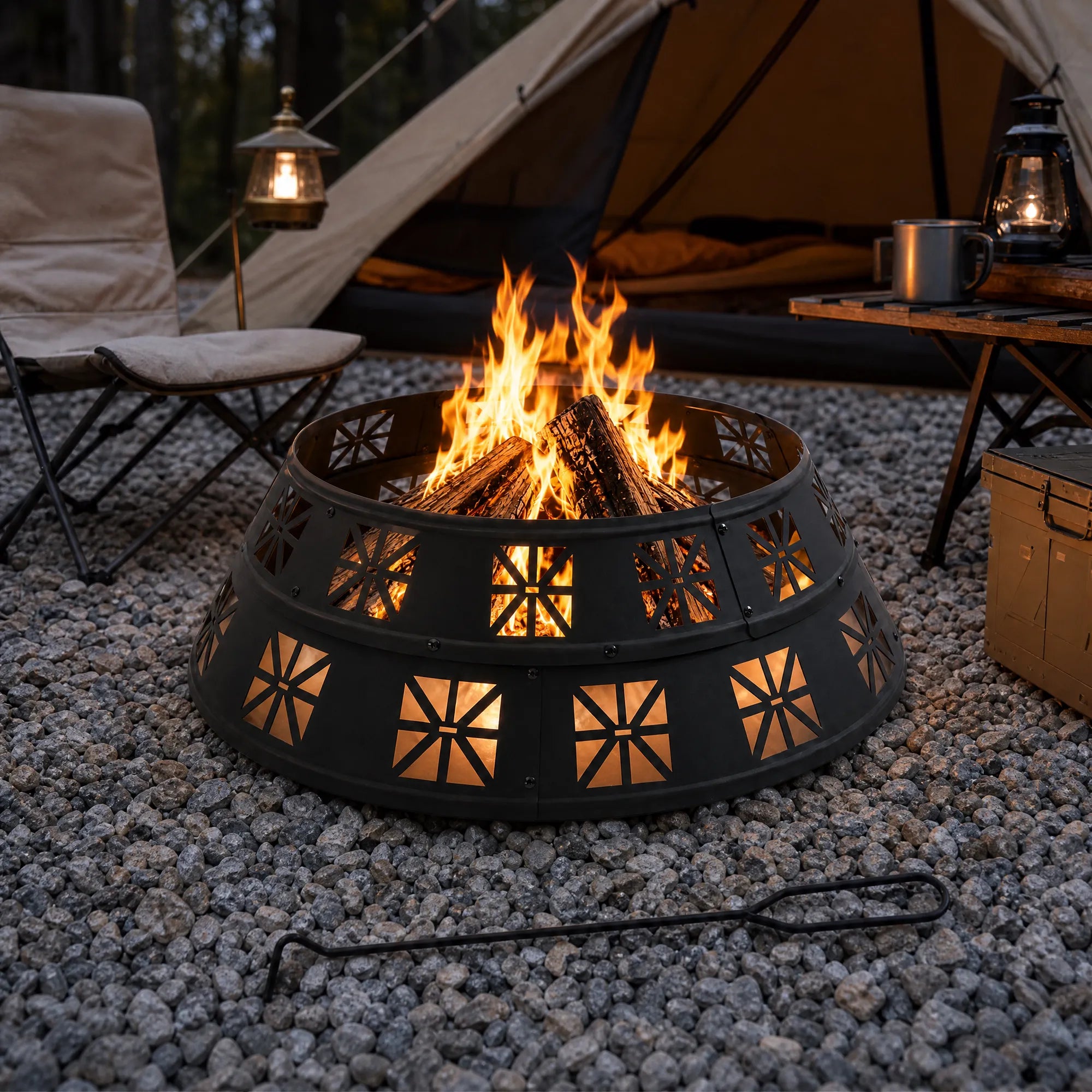 Silhouette Portable Steel Fire Pit Ring 36" Geometric Cutouts
