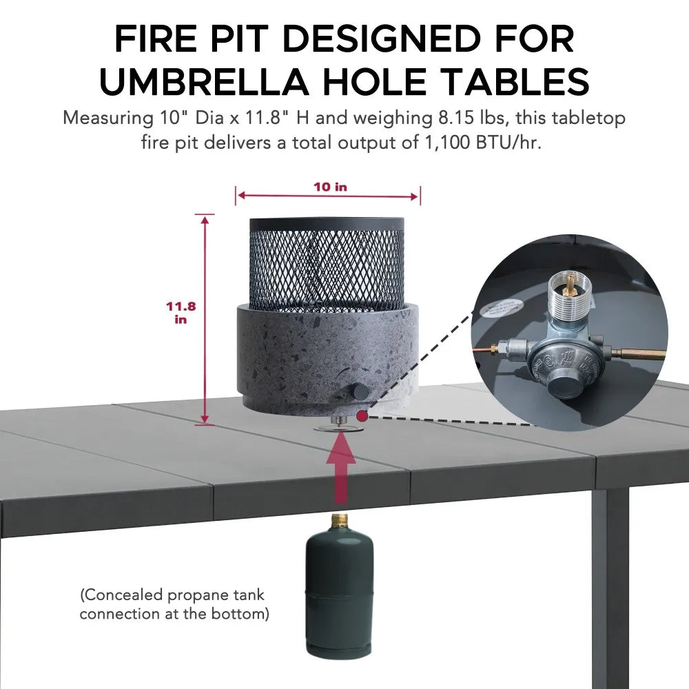 SUNJOY 10 Inch Smokeless Tabletop Fire Pit Bottom-Mounted Portable Propane Gas Fire Pit with Two Adjustable Flames 