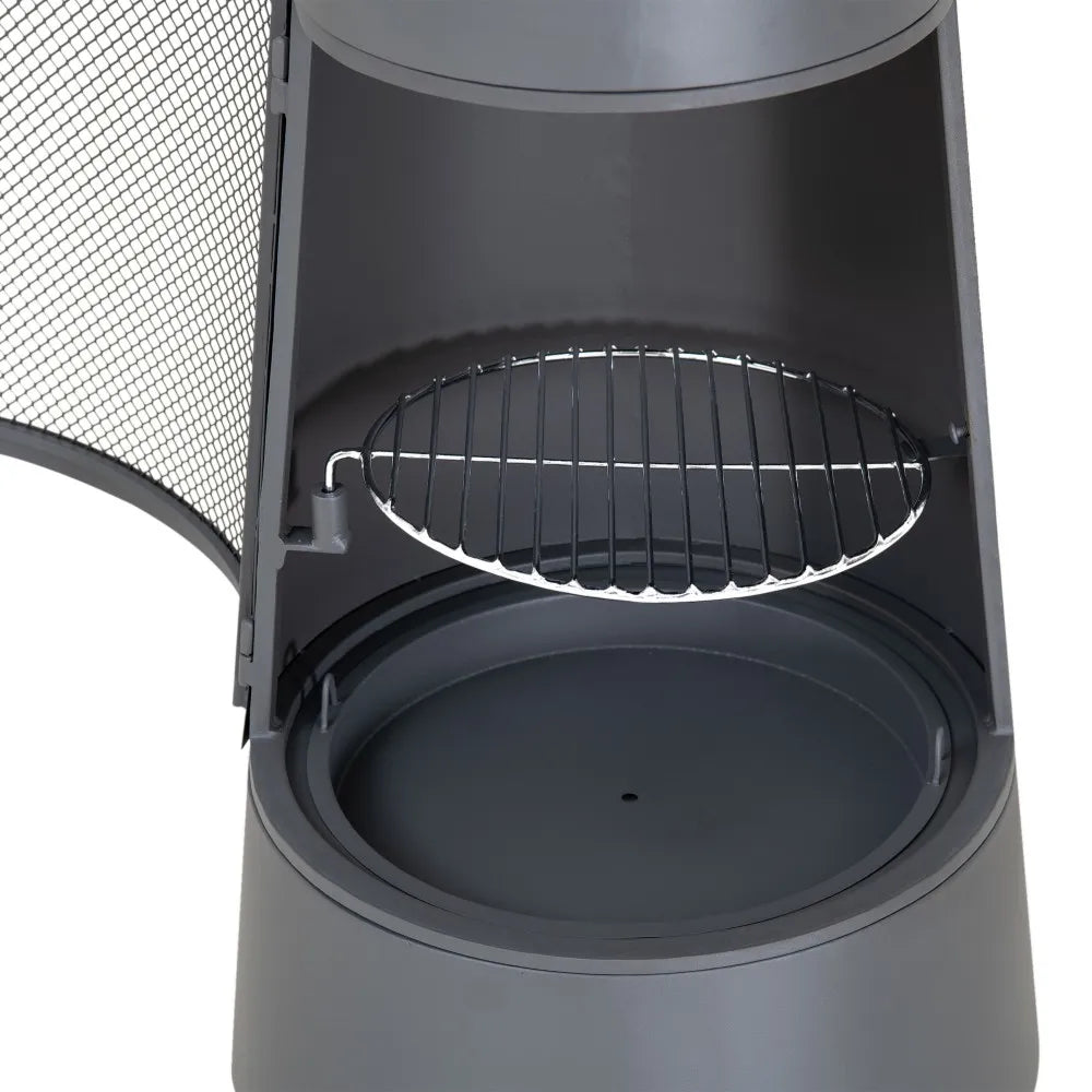 SUNJOY 57 Inch 2-in-1 Outdoor Fire Pit & Grill with Removable Stainless Steel Grill Grate, PVC Cover, and Mesh Safety Screen Door- Gray
