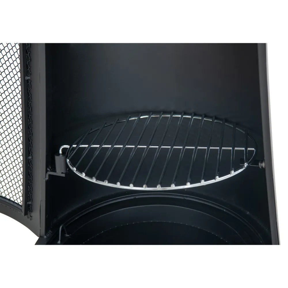 SUNJOY 57 Inch 2-in-1 Outdoor Fire Pit & Grill with Removable Stainless Steel Grill Grate, PVC Cover, and Mesh Safety Screen Door - Black