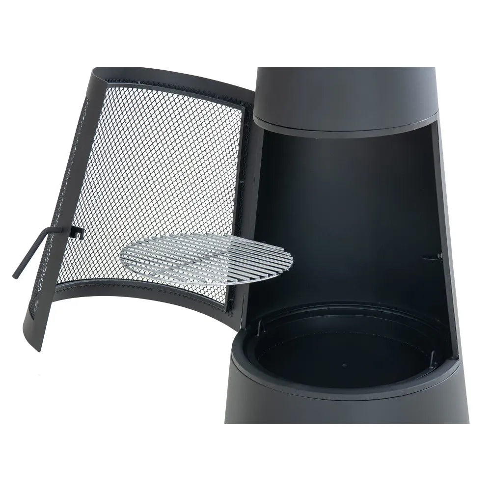 SUNJOY 57 Inch 2-in-1 Outdoor Fire Pit & Grill with Removable Stainless Steel Grill Grate, PVC Cover, and Mesh Safety Screen Door - Black