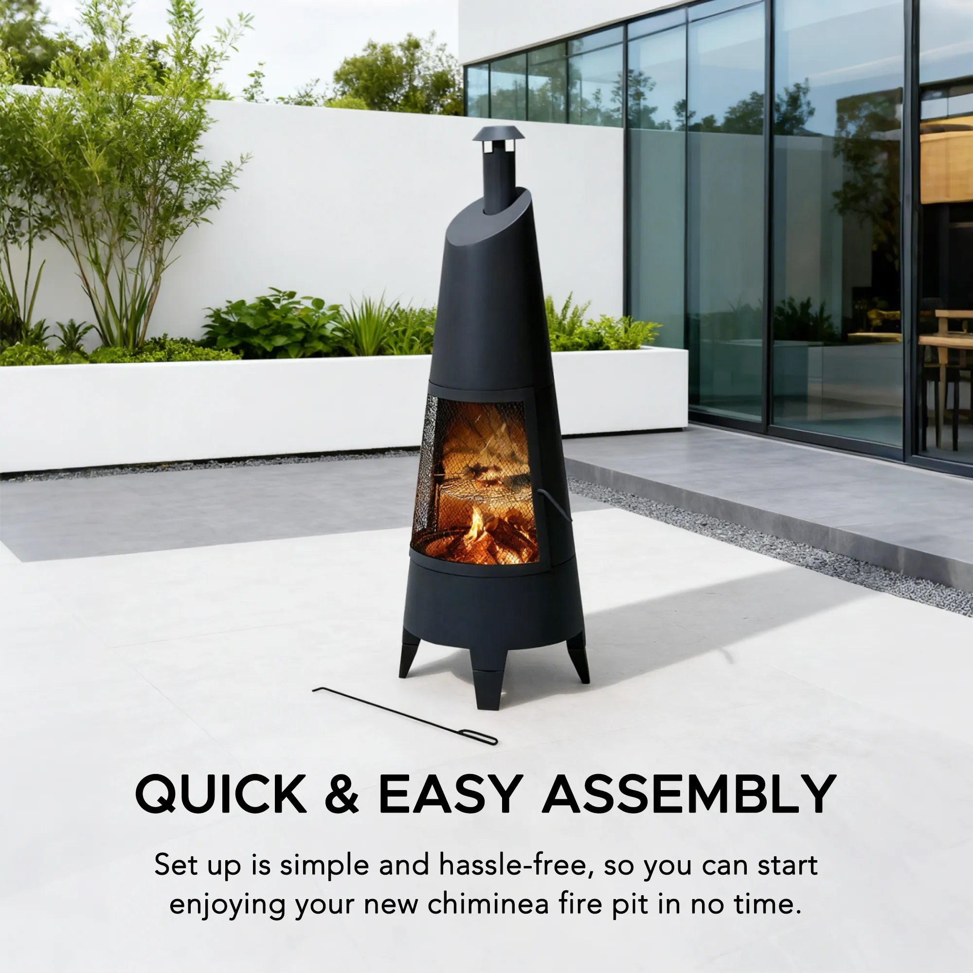 SUNJOY 57 Inch 2-in-1 Outdoor Fire Pit & Grill with Removable Stainless Steel Grill Grate, PVC Cover, and Mesh Safety Screen Door - Black