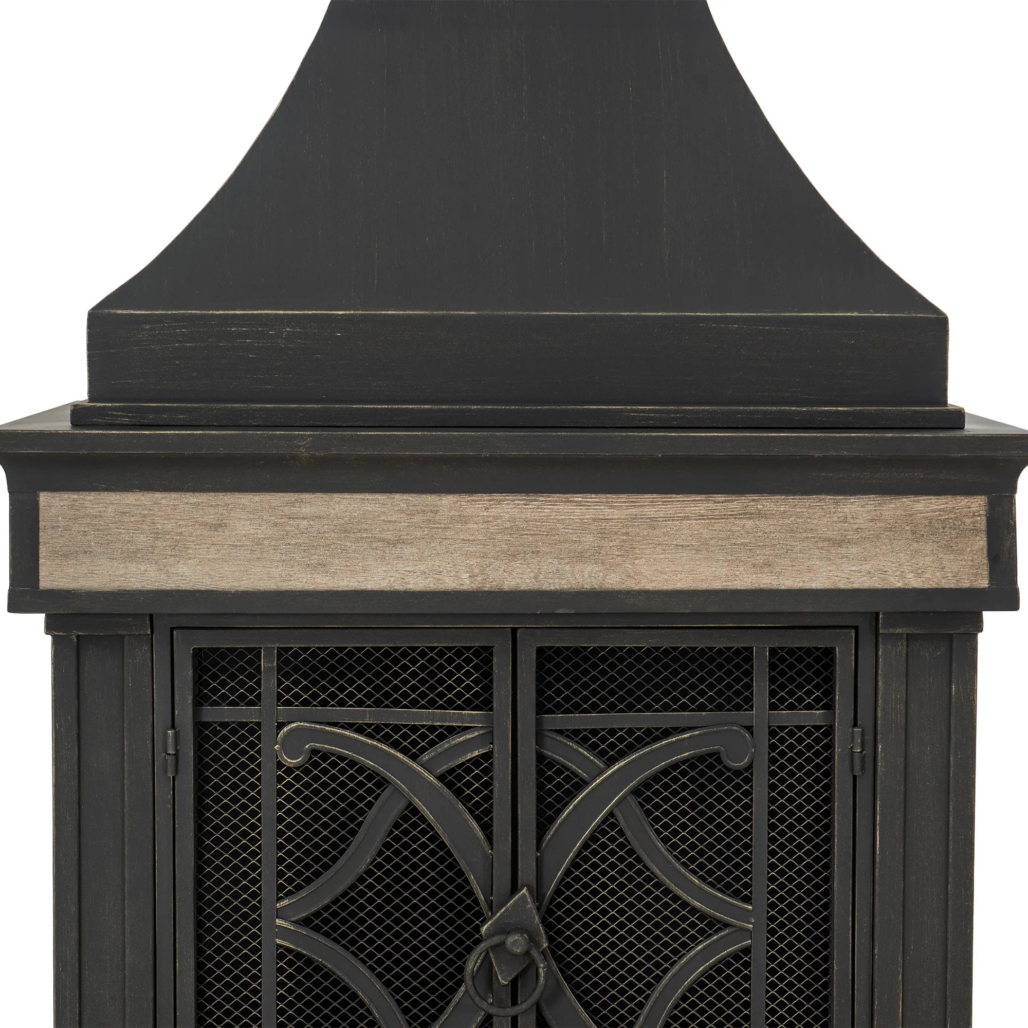 SUNJOY Outdoor 57 Inch Steel Wood Burning Fireplace with Chimney and Rain Cover - Black & Golden
