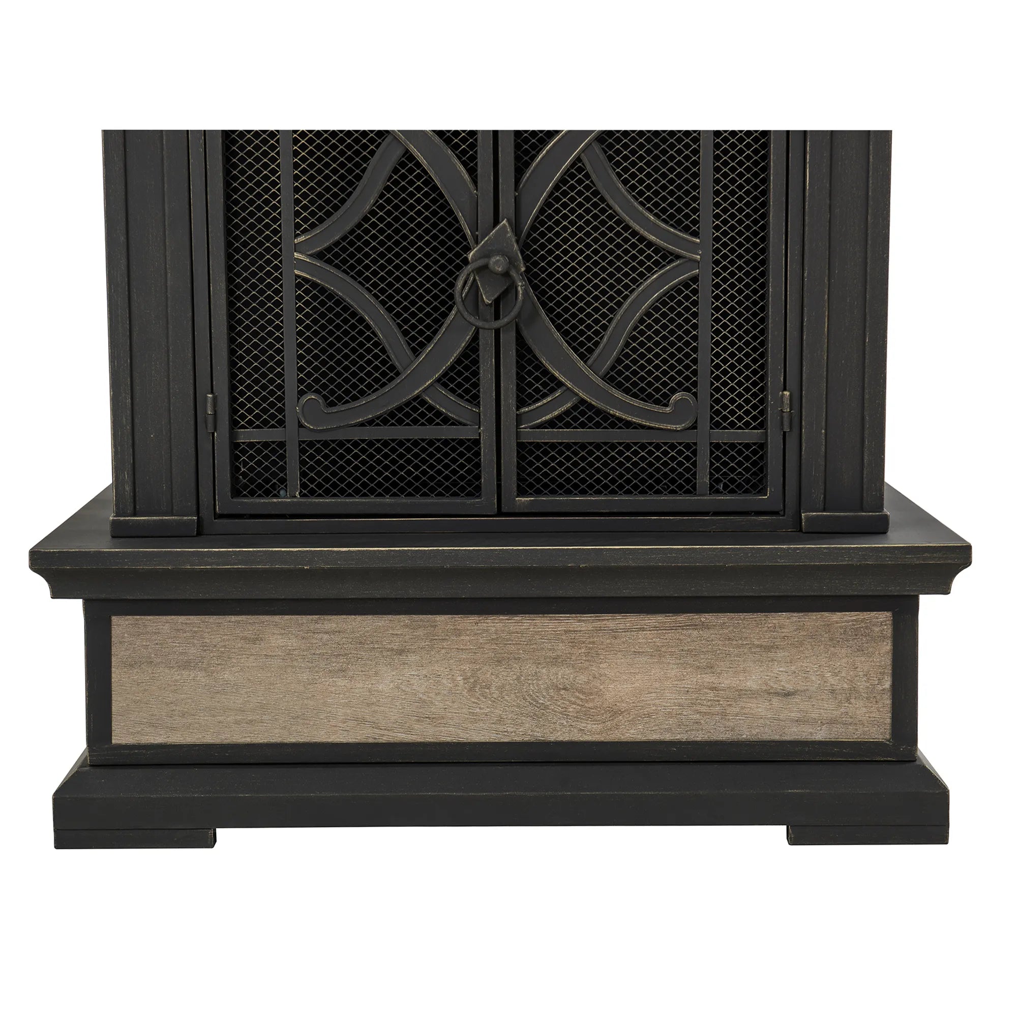 SUNJOY Outdoor 57 Inch Steel Wood Burning Fireplace with Chimney and Rain Cover - Black & Golden