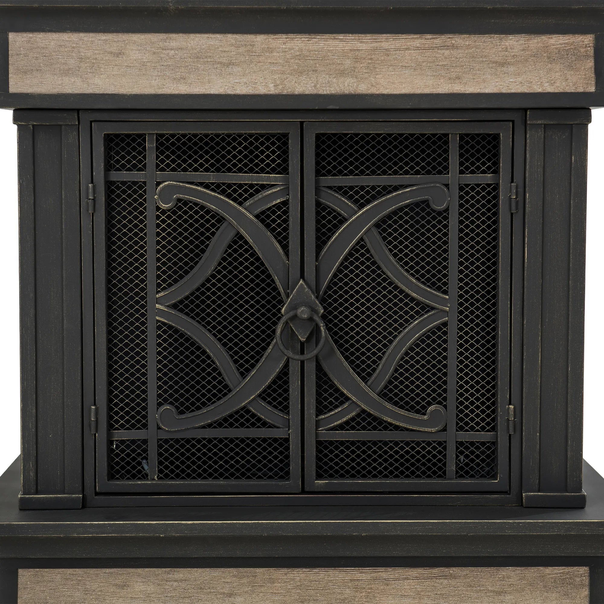 SUNJOY Outdoor 57 Inch Steel Wood Burning Fireplace with Chimney and Rain Cover - Black & Golden