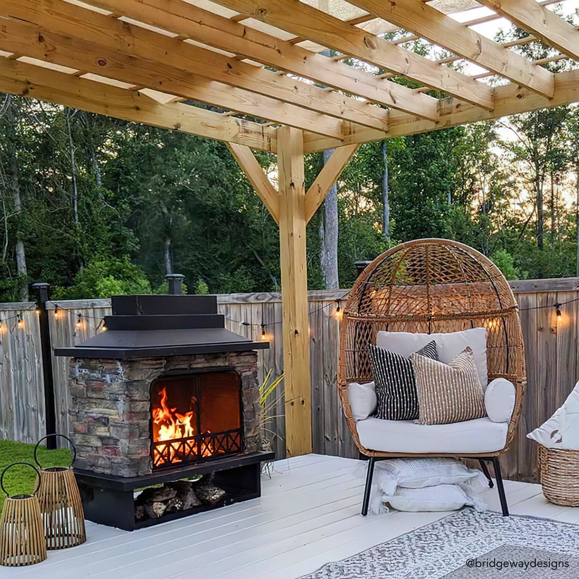 SUNJOY Outdoor 48 Inch Black Steel Wood Burning Stone Fireplace with Fire Poker and Removable Grate 