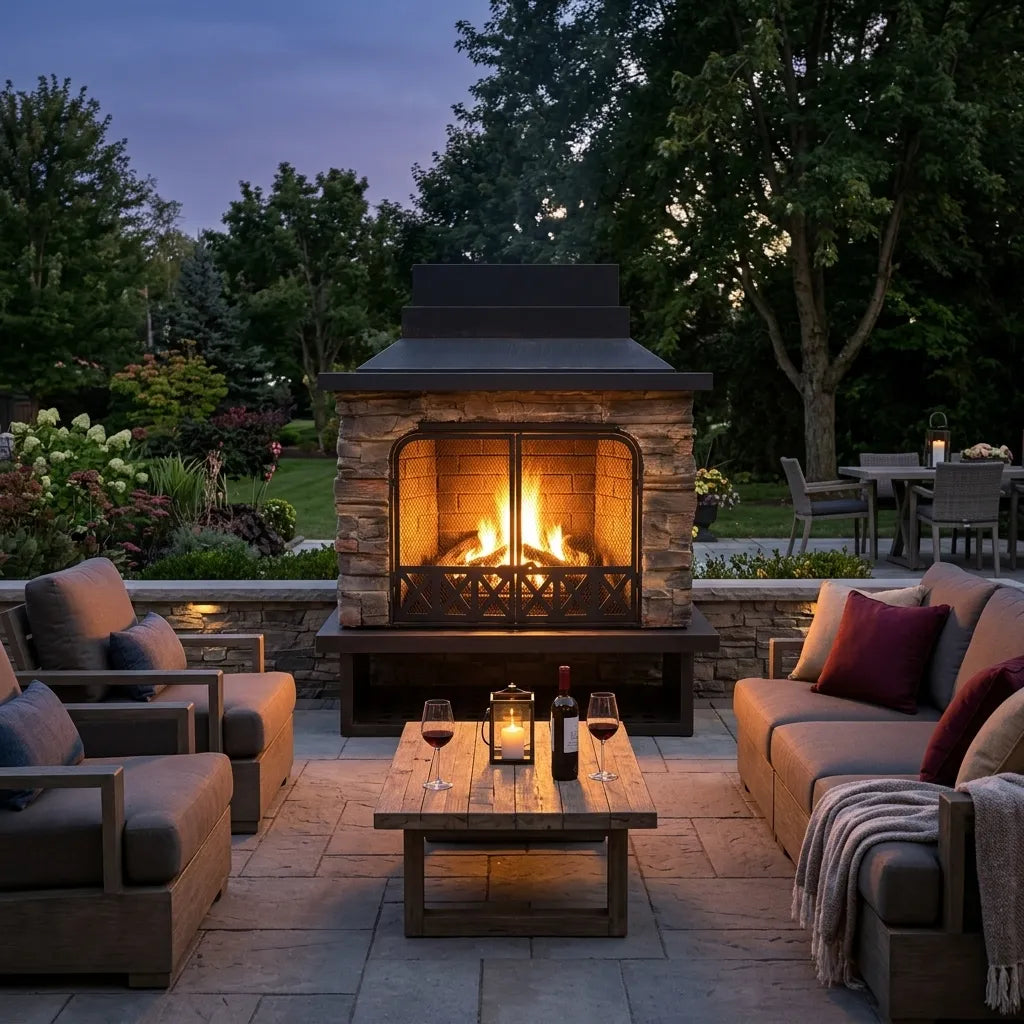Canyon Stone Wood Burning Fireplace 42" - Matte Black Steel